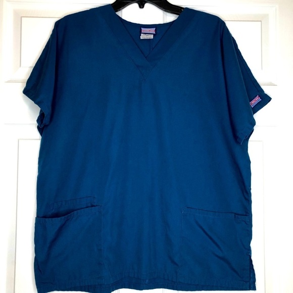 Cherokee teal blue scrub top with pockets size medium - Picture 1 of 5